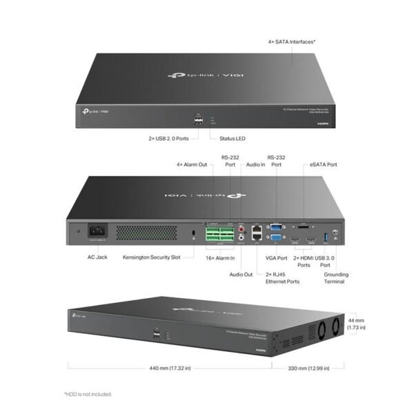 TP-LINK VIGI NVR4016H 16 KANAL 4K 4 SATA H265+ ONVIF NVR KAYIT CİHAZI - Görsel 3