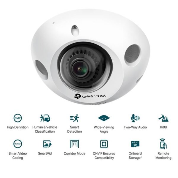 TP-LINK VIGI C230I MINI 3MP 2.8MM LENS 30 METRE IR LED İNSAN/ARAÇ ALGILAMA DAHİLİ MİKROFON DOME KAMERA - Görsel 3