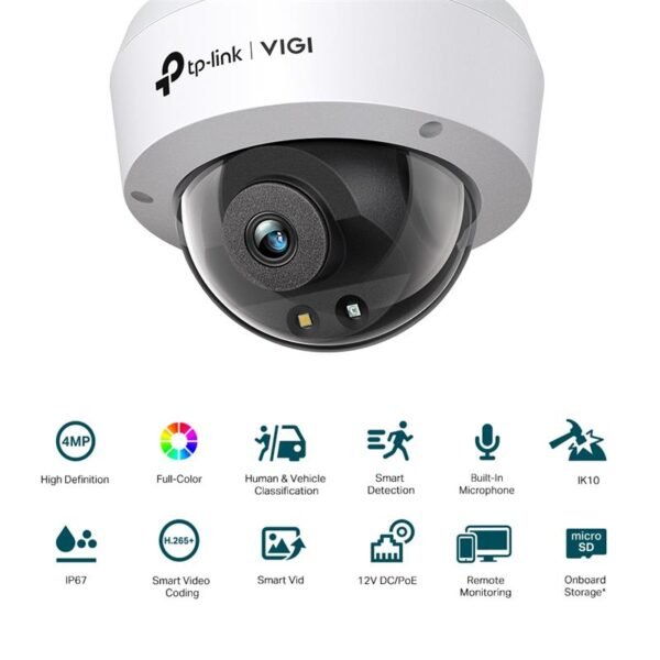 TP-LINK VIGI C240 4MP 2.8MM LENS 30 METRE 7/24 FULL COLOR İNSAN/ARAÇ ALGILAMA DAHİLİ MİKROFON DOME KAMERA - Görsel 2
