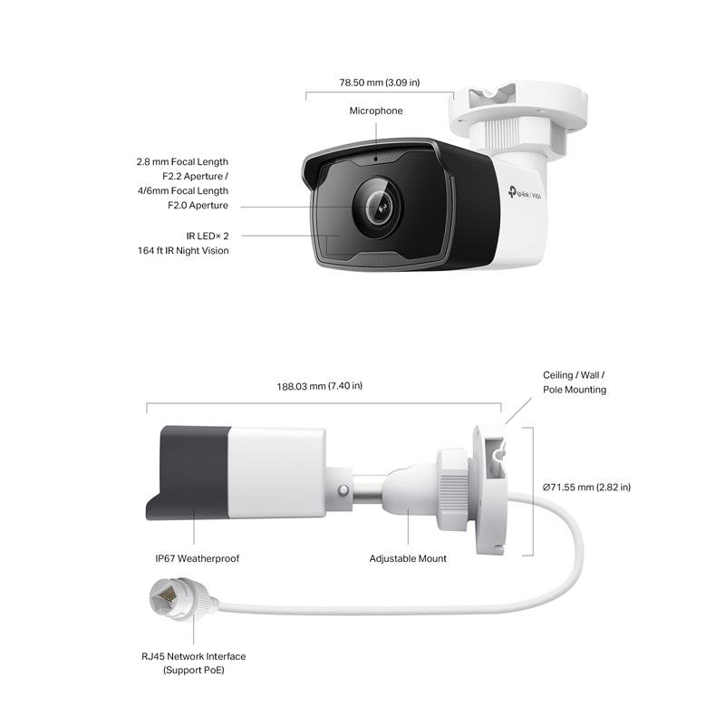 TP-LINK VIGI C320I V1.2 2MP 2.8MM LENS 30 METRE IR LED İNSAN/ARAÇ ALGILAMA DAHİLİ MİKROFON IP67 BULLET KAMERA - Görsel 4
