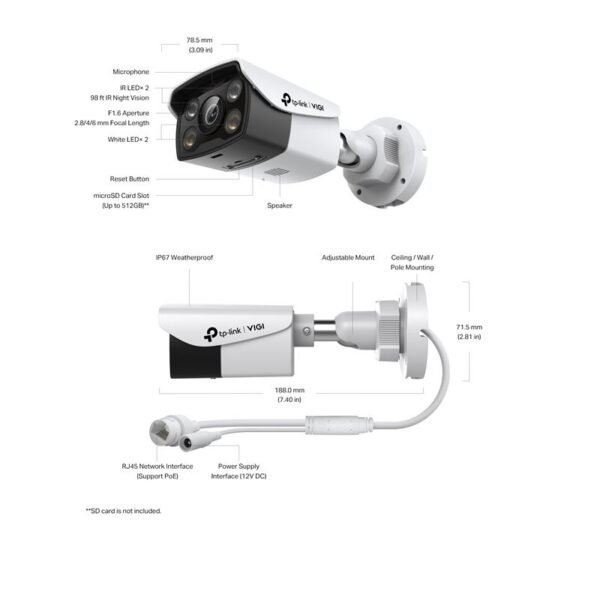 TP-LINK VIGI C340 V2.20 4MP 4MM LENS 30 METRE 7/24 FULL COLOR İNSAN ALGILAMA DAHİLİ MİKROFON BULLET KAMERA - Görsel 5