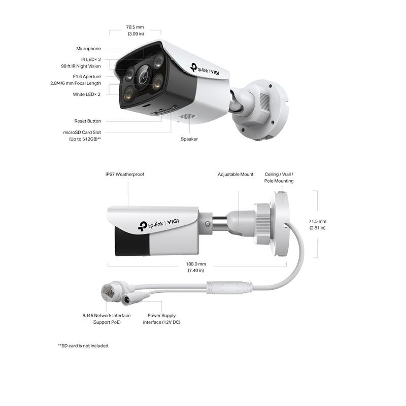 TP-LINK VIGI C340 V2.20 4MP 4MM LENS 30 METRE 7/24 FULL COLOR İNSAN ALGILAMA DAHİLİ MİKROFON BULLET KAMERA - Görsel 5
