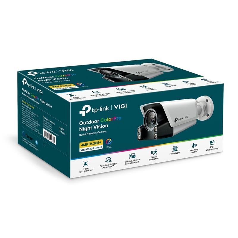 TP-LINK VIGI C340S 4MP 4MM LENS 30 METRE 7/24 FULL COLOR PRO SESLİ VE IŞIK ALARM DAHİLİ MİKROFON BULLET IP KAMERA - Görsel 2
