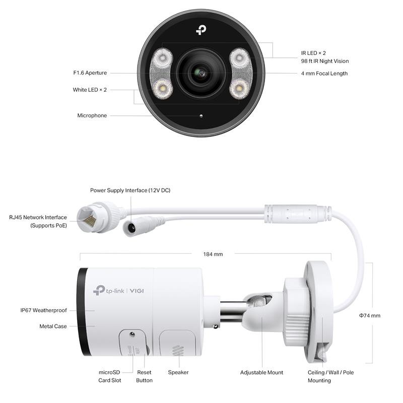 TP-LINK VIGI INSIGHT S385 8MP 4MM LENS 30 METRE 7/24 FULL COLOR İNSAN/ARAÇ ALGILAMA DAHİLİ MİKROFON IP67 BULLET KAMERA - Görsel 6