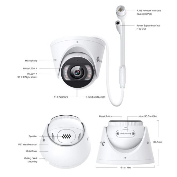 TP-LINK VIGI INSIGHT S485 8MP 2.8MM LENS 30 METRE 7/24 FULL COLOR İNSAN/ARAÇ ALGILAMA DAHİLİ MİKROFON IP67 DOME KAMERA - Görsel 6