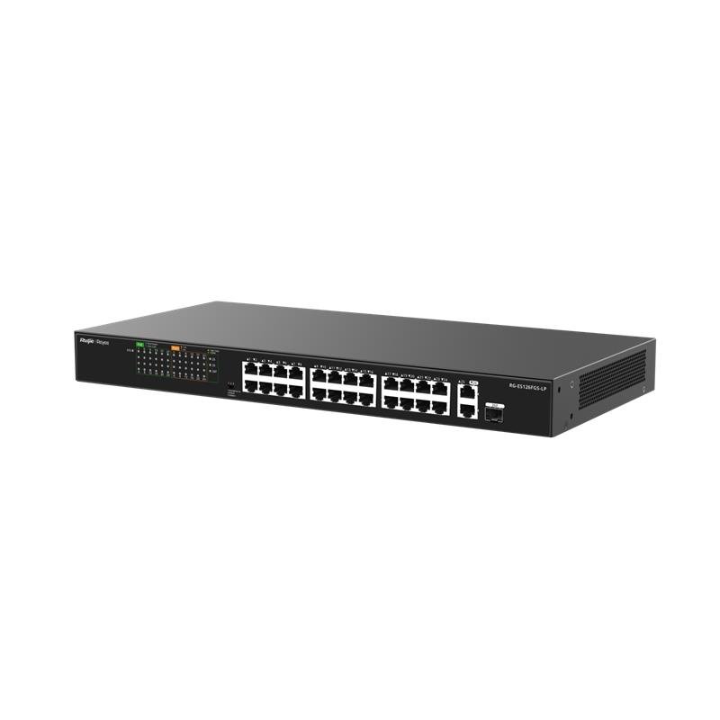 RUIJIE REYEE RG-ES126FGS-LP 24 PORT 10/100 + 2X RJ45 /1X1GB SFP UPLINK COMBO 180W POE RACKMOUNT SWITCH - Görsel 2
