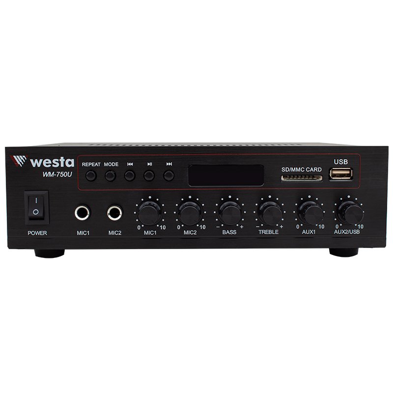 WESTA WM-750U 80W MİNİ 100V/70V/4-16 OHM USB/SD/BLUETOOTH/ UK-2 MİK GİRİŞ TRAFOLU ANFİ - Görsel 2