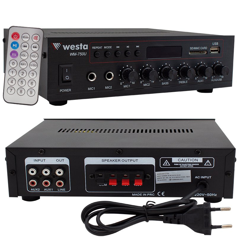 WESTA WM-750U 80W MİNİ 100V/70V/4-16 OHM USB/SD/BLUETOOTH/ UK-2 MİK GİRİŞ TRAFOLU ANFİ - Görsel 3