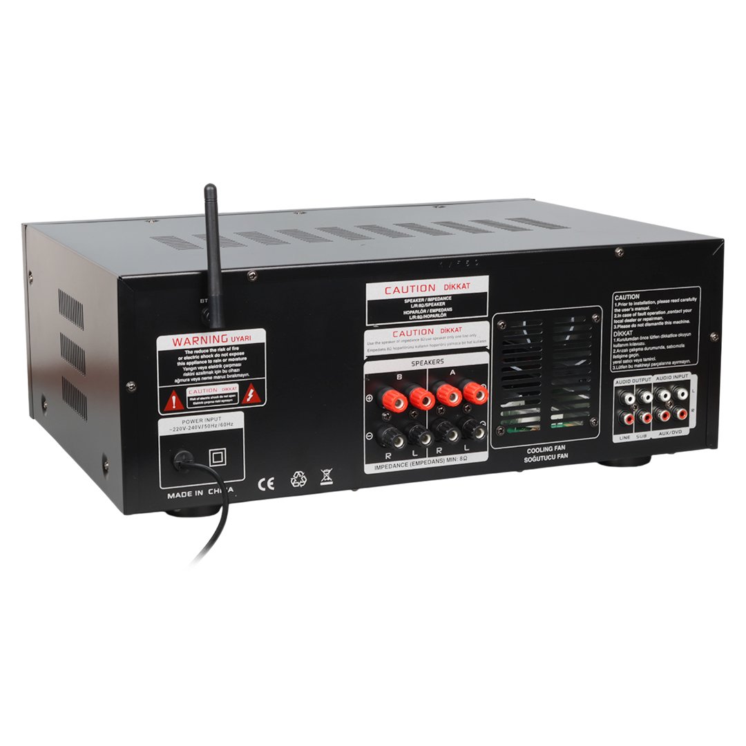 MAGICVOICE MV-550 2x100W USB SD Bluetooth 4 Mikrofon Girişli Stereo Mixer Anfi - Görsel 3