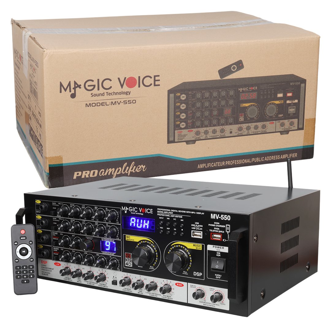 MAGICVOICE MV-550 2x100W USB SD Bluetooth 4 Mikrofon Girişli Stereo Mixer Anfi - Görsel 4