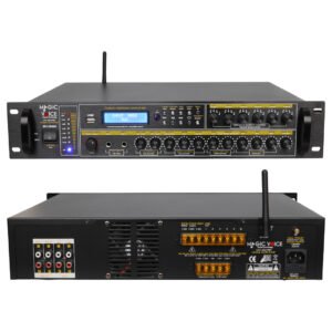 MAGICVOICE MV-26490 250 WATT 100 VOLT USB/BT İKİ MİC GİRİŞ 6 BÖLGELİ TRAFOLU MIXER ANFİ 430X340X85MM