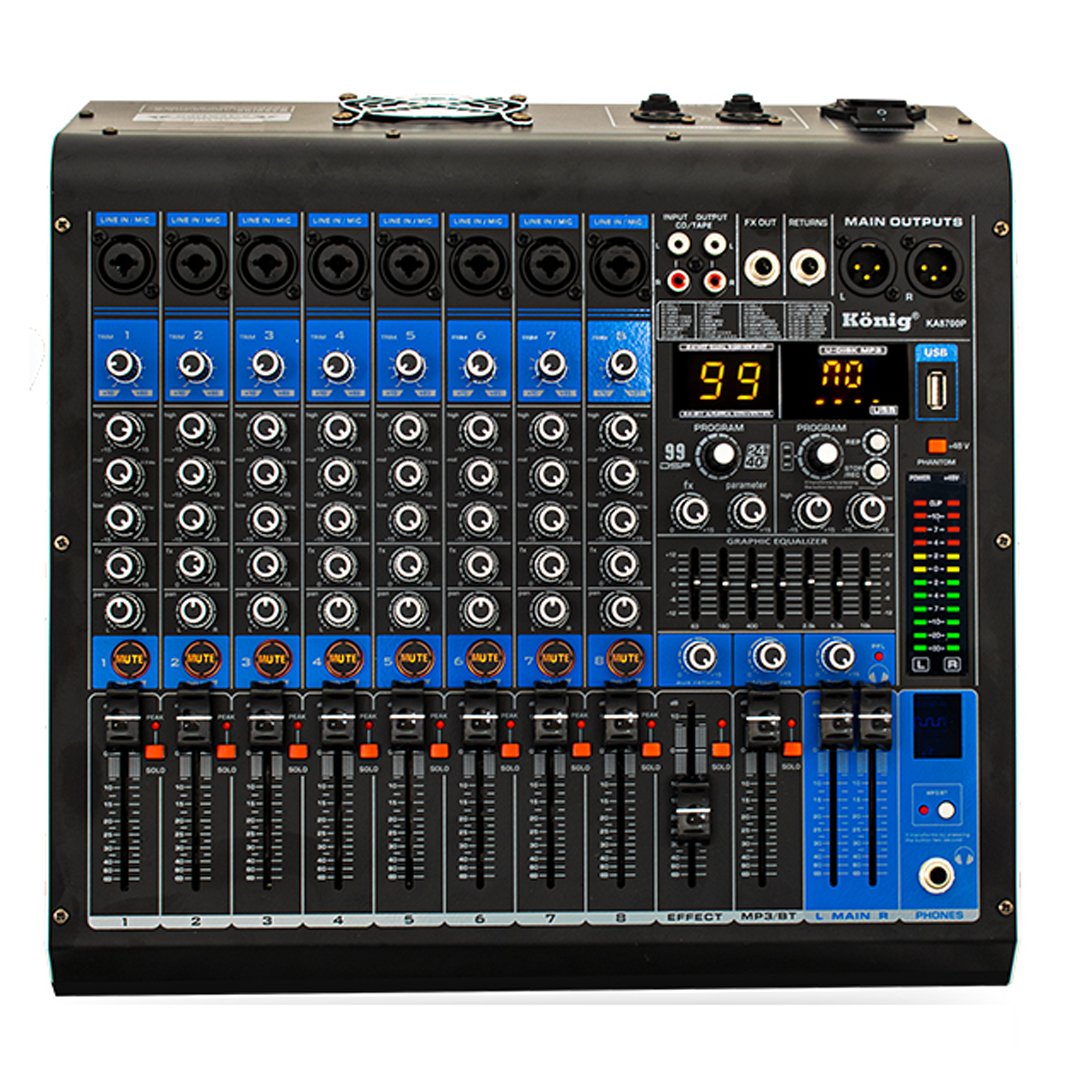 KÖNİG KA-8700P 8 Kanal 2x350 Watt USB Bluetooth 99 DSP Power Mixer