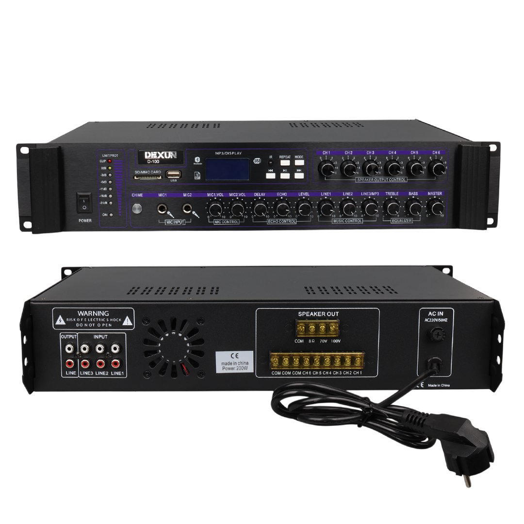 DEXUN D-100 USB Bluetooth 5 Bölgeli 100V 4-16 Ohm Hat Trafolu Anfi