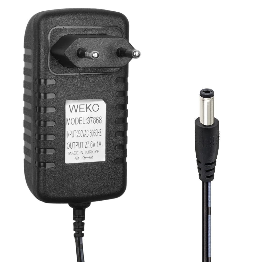 Weko WK-37868 27.6 Volt - 1 Amper 5.5*2.5 Uçlu Ledli Yerli Üretim Priz Tipi Dikey Süpürge Şarj Adaptörü