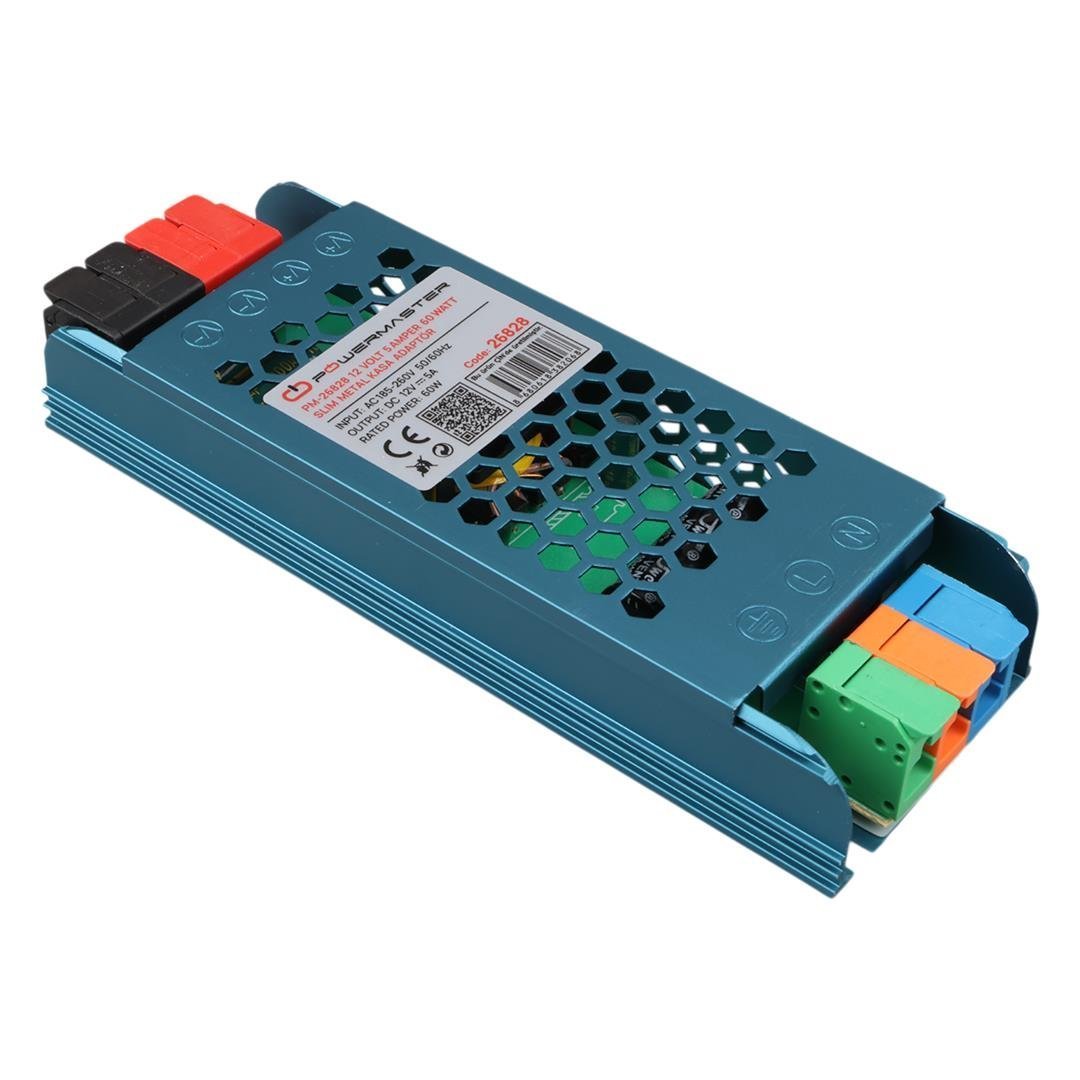 PowerMaster PM-26828 12 Volt 5 Amper 60 Watt Slim Metal Kasa Adaptör 140x50x23mm - Görsel 5