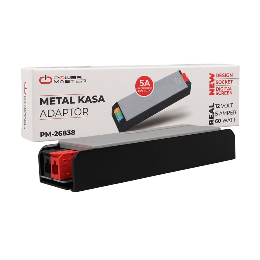 PowerMaster PM-26838 12 Volt 5 Amper 60 Watt Slim Metal Kasa Adaptör Voltaj Göstergeli 148x43x27mm - Görsel 3