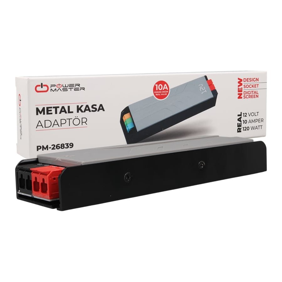 PowerMaster PM-26839 12 Volt 10 Amper 120 Watt Slim Metal Kasa Adaptör Voltaj Göstergeli 189x51x27mm - Görsel 3